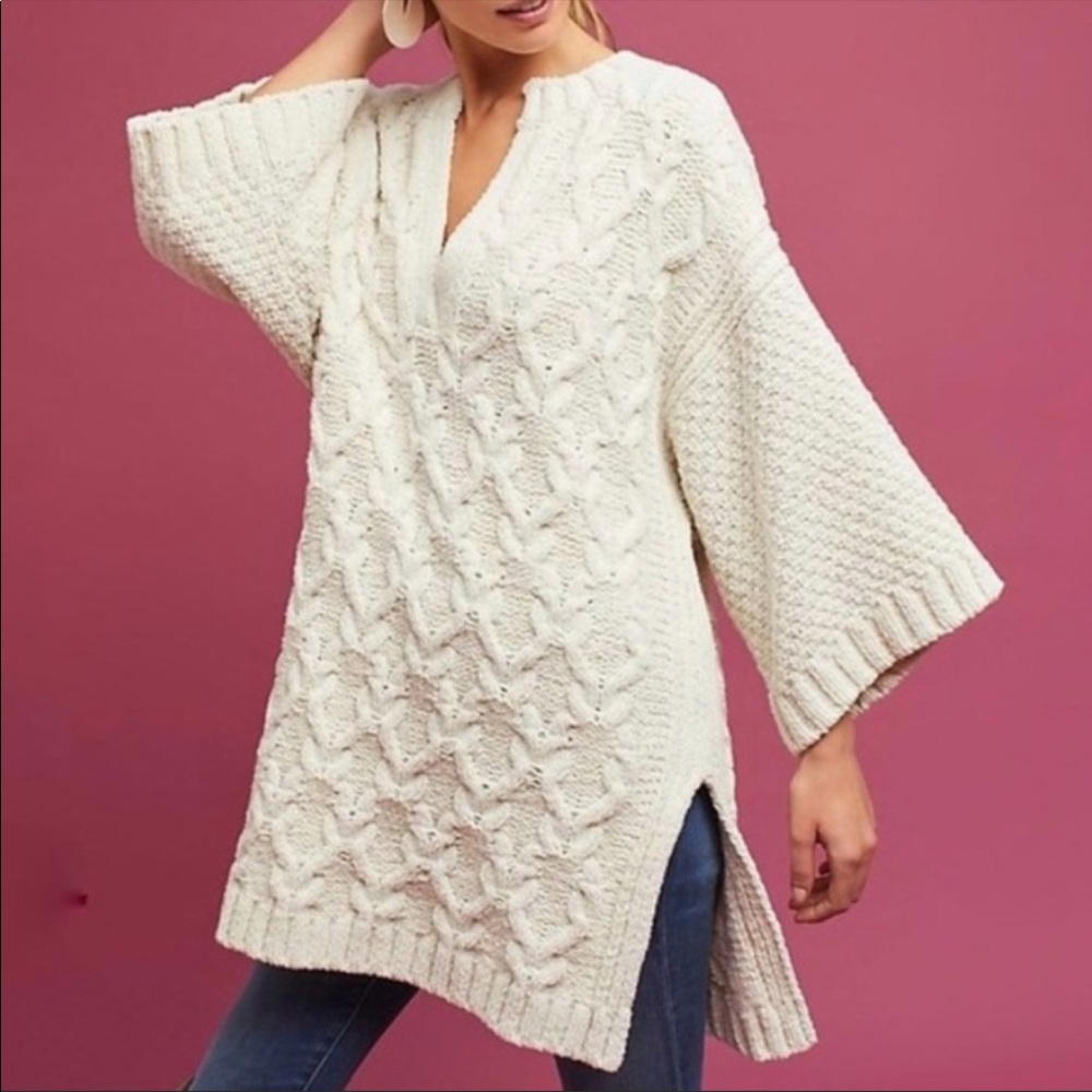 Anthro Moth xs/s oversized tunic sweater cableknit